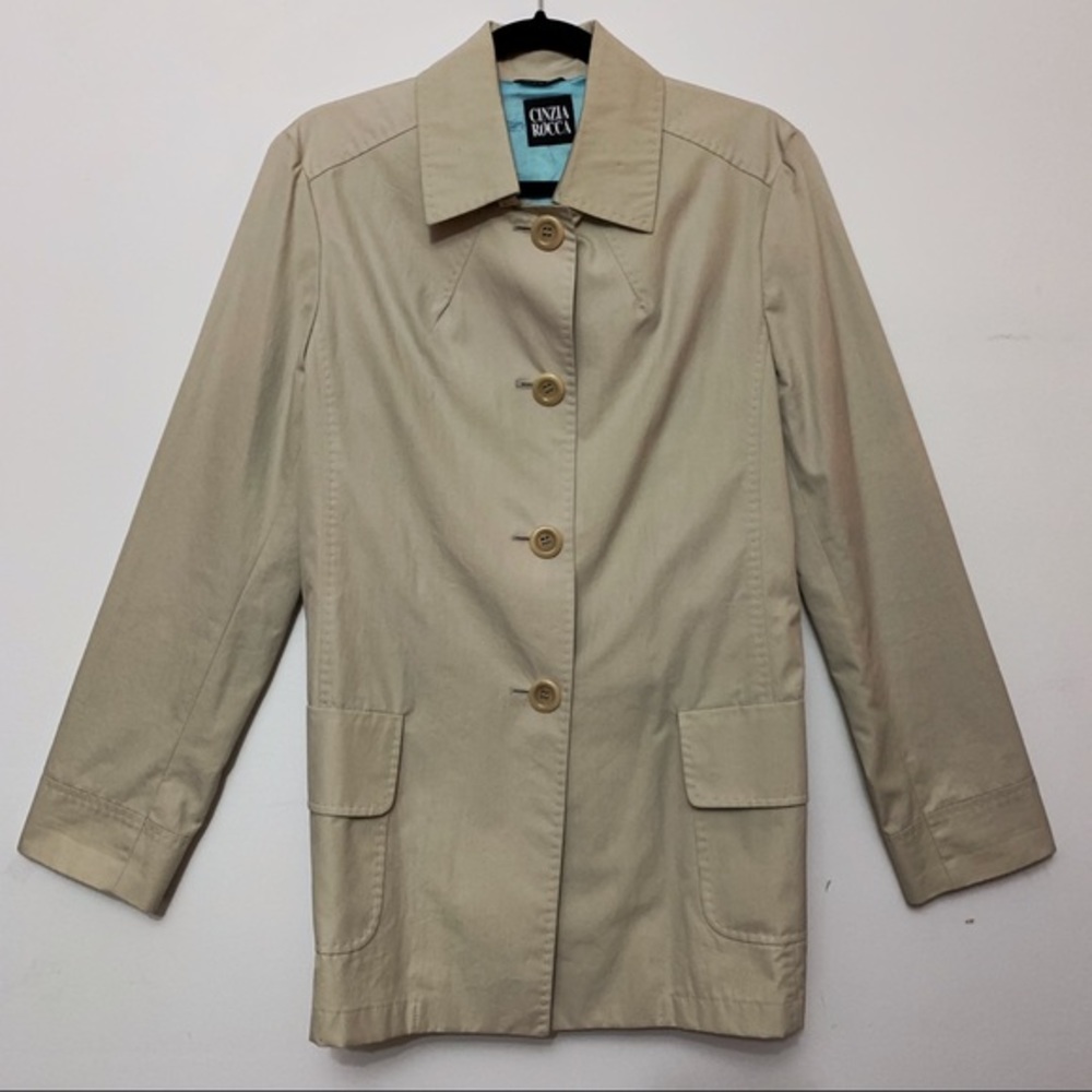 Cinzia Rocca Beige Car Coat Jacket Italy Cotton Cupro Lined 10 - Picture 1 of 3